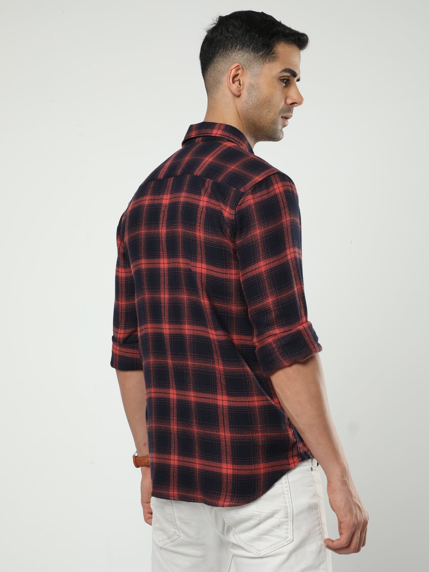 Men's Navy Blue And Dusty Red Check Shirt