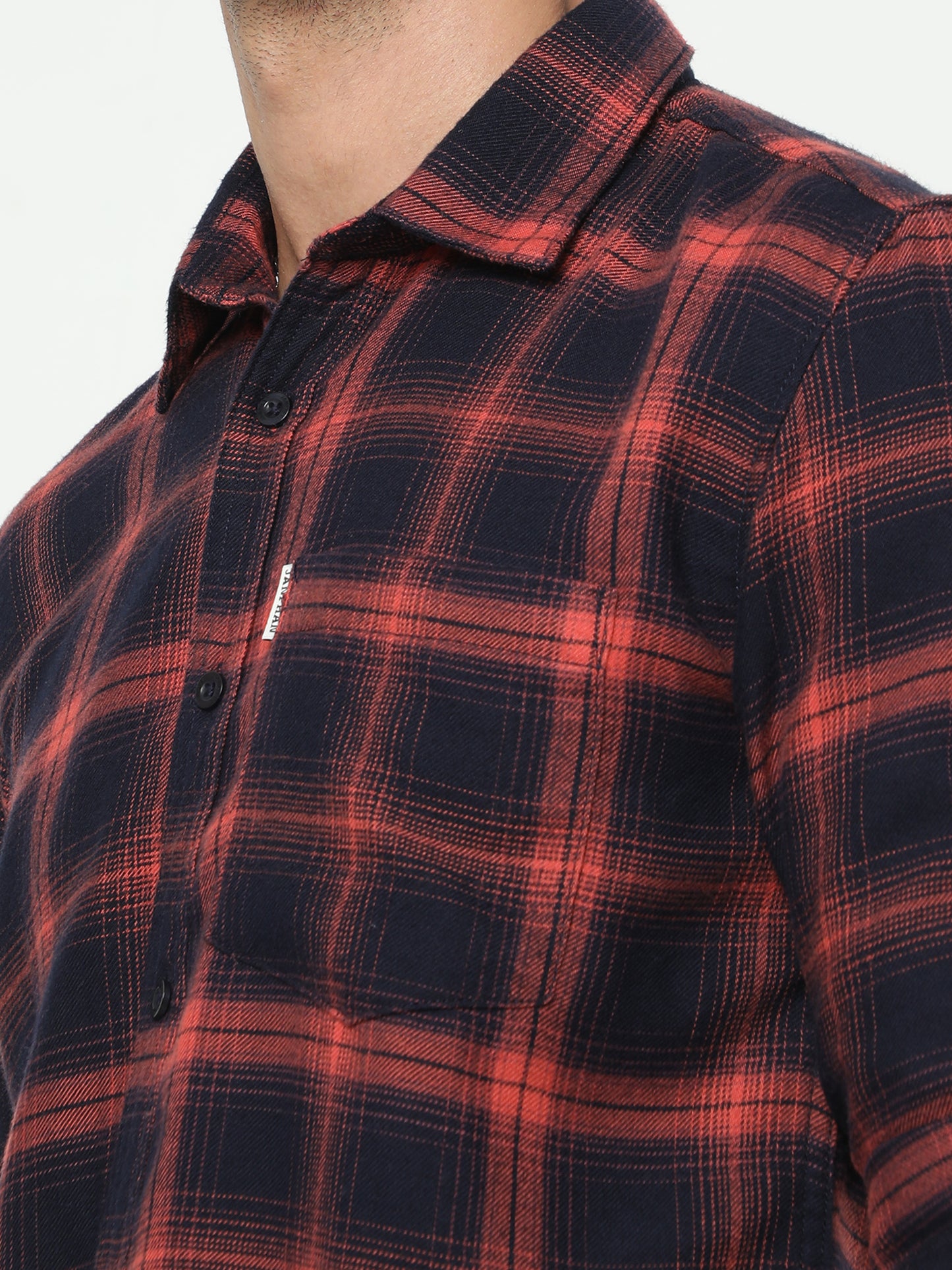 Men's Navy Blue And Dusty Red Check Shirt