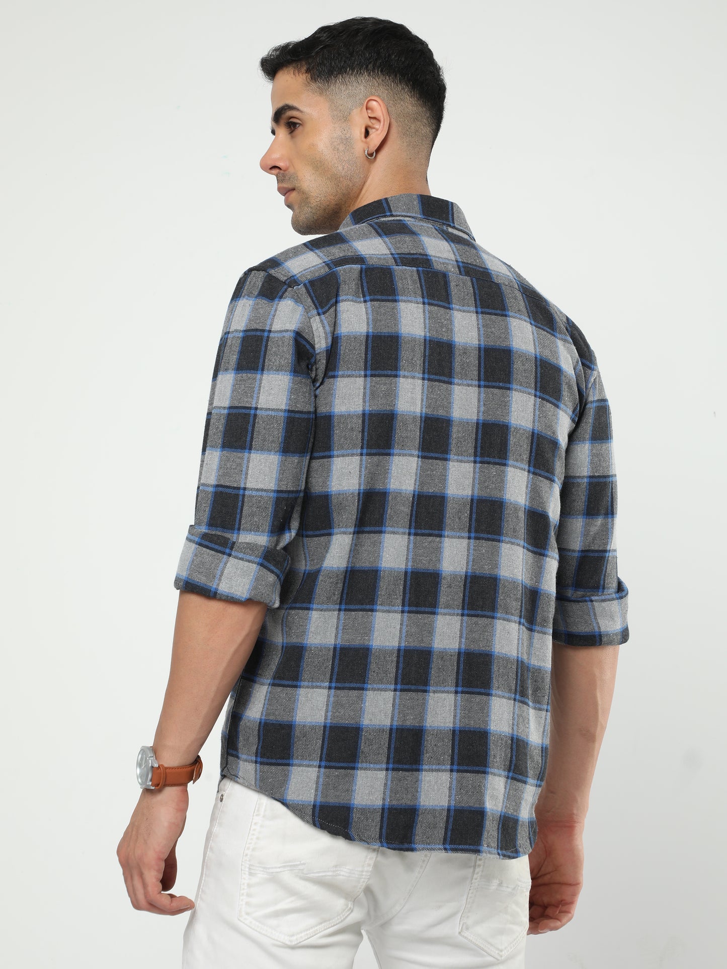 Men's Ash Grey And Dark Grey Check Shirt