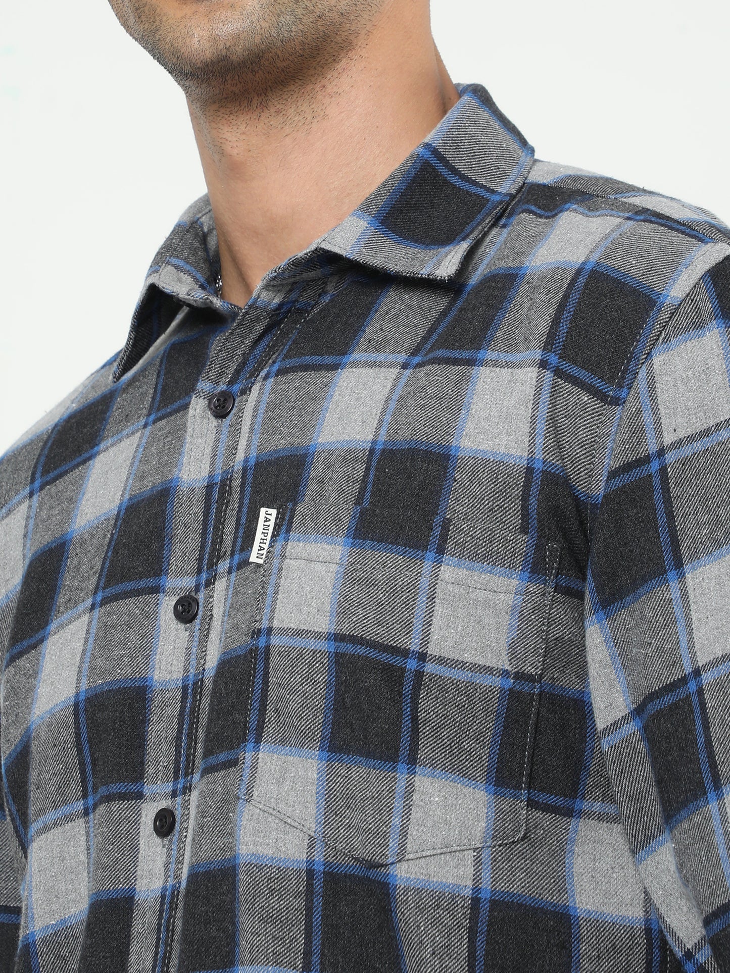 Men's Ash Grey And Dark Grey Check Shirt
