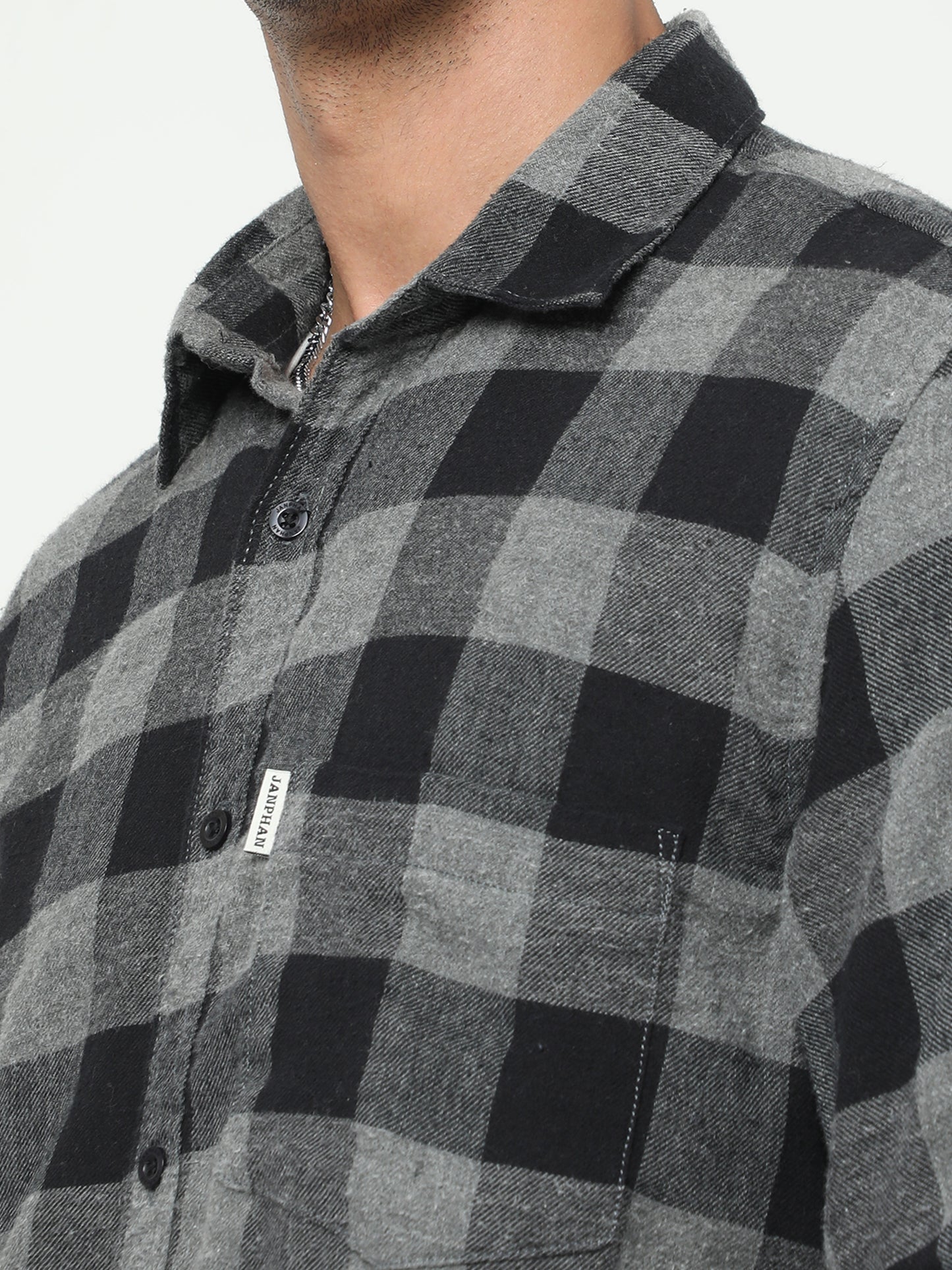 Men's Grey And Black Check Shirt