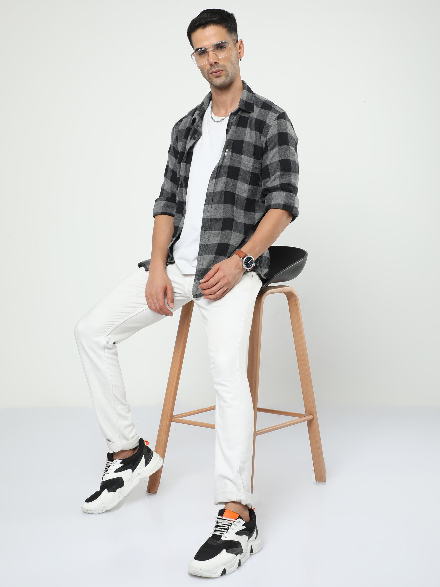 Men's Grey And Black Check Shirt