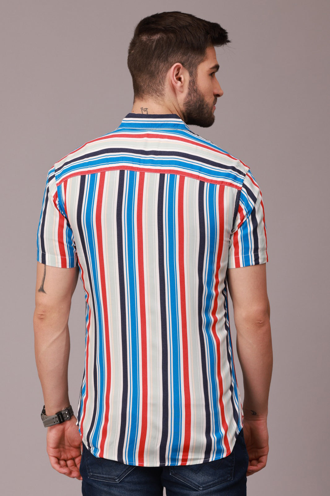 Multi Color Stripe Half Sleeve Shirt