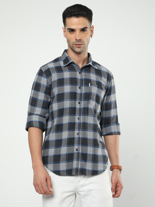 Men's Ash Grey And Dark Grey Check Shirt