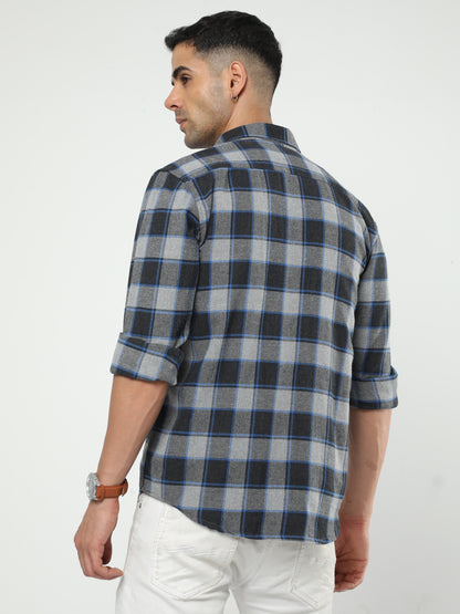 Men's Ash Grey And Dark Grey Check Shirt