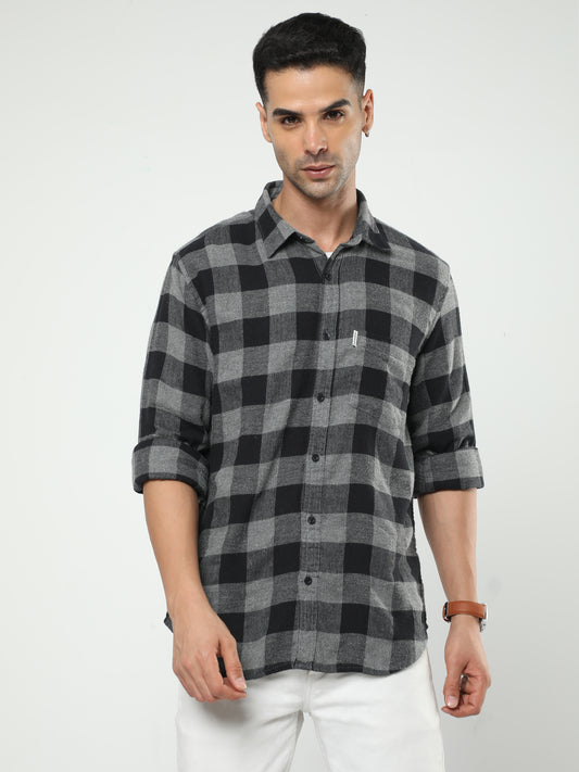 Men's Grey And Black Check Shirt